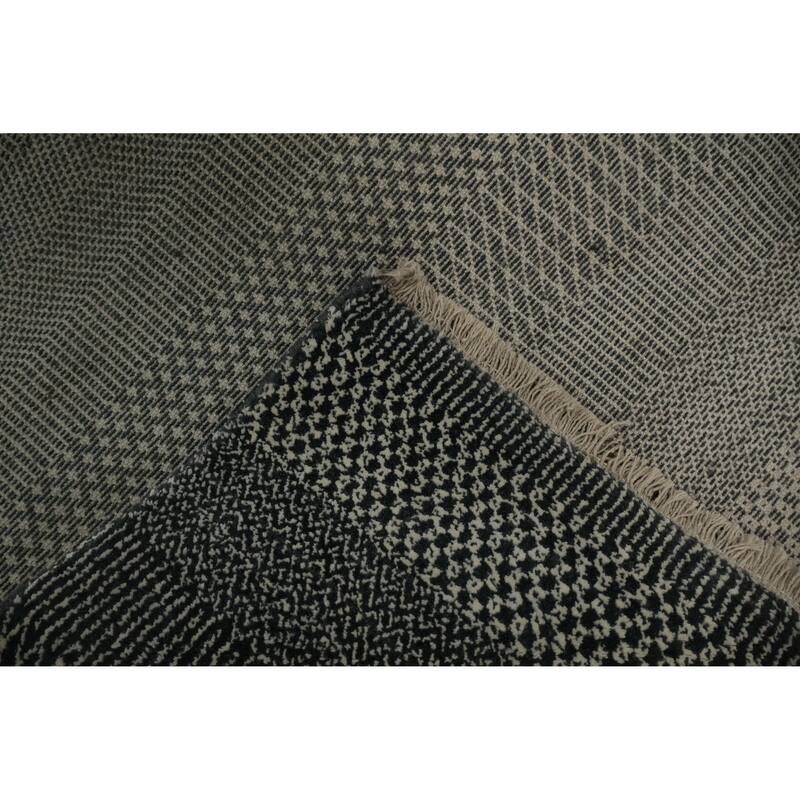 Hand Knotted Oriental 100% Wool Carpet Modern Geometric Greys & Charcoal Contemporary Area Rug - 8' 2'' X 4' 11''