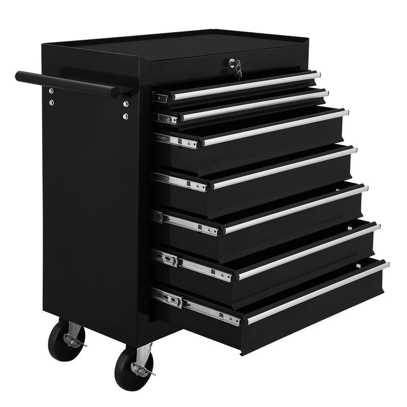 7 Drawers Locking Rolling Tool Chest with Wheels,Mechanic Tool Cart With Drawers for Garage - Black