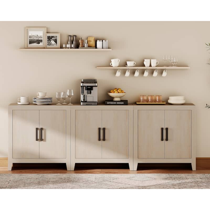 WAMPAT Modern Farmhouse TV Stand Cabinet, Entertainment Center with Adjustable Shelf