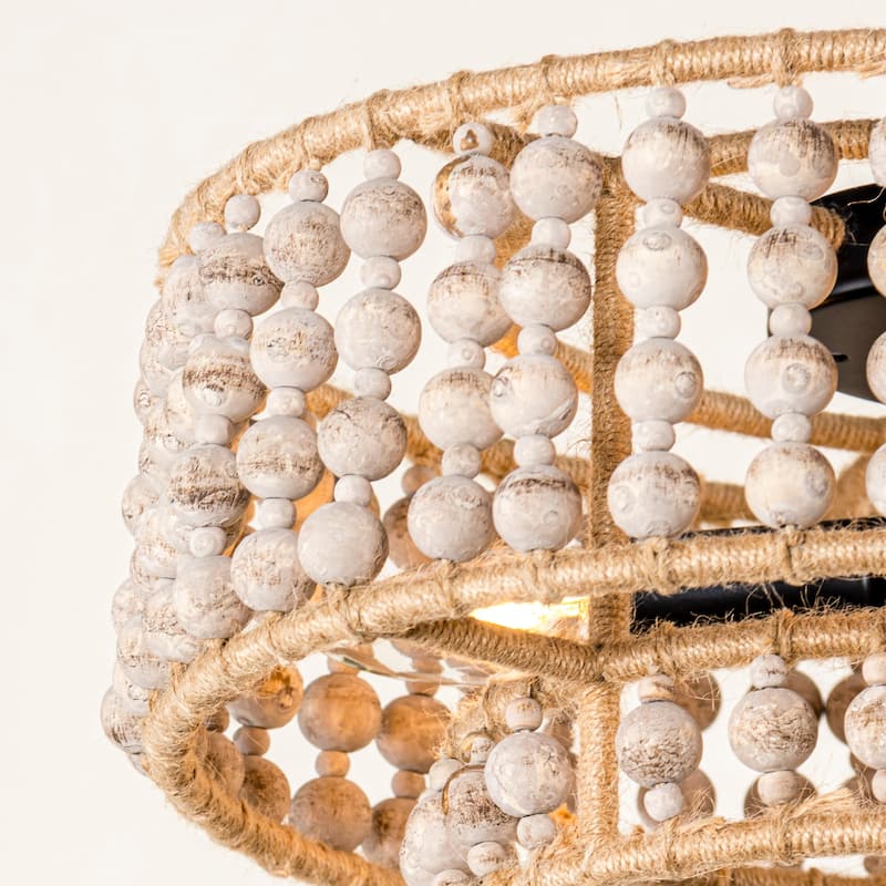Boho 3-Light Drum Wood Beaded Flush Mount Ceiling Light
