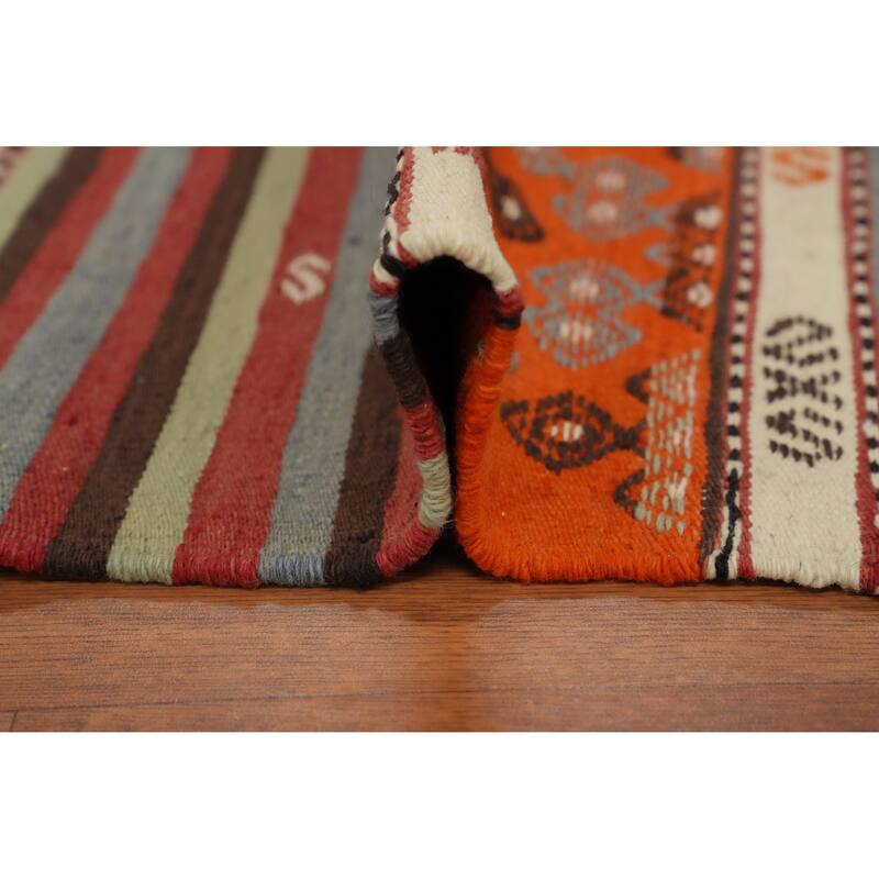 Hand Woven Oriental 100% Wool Carpet Southwestern Tribal Multi-Colored Kilim Area Rug - 8' 5'' X 5' 4''