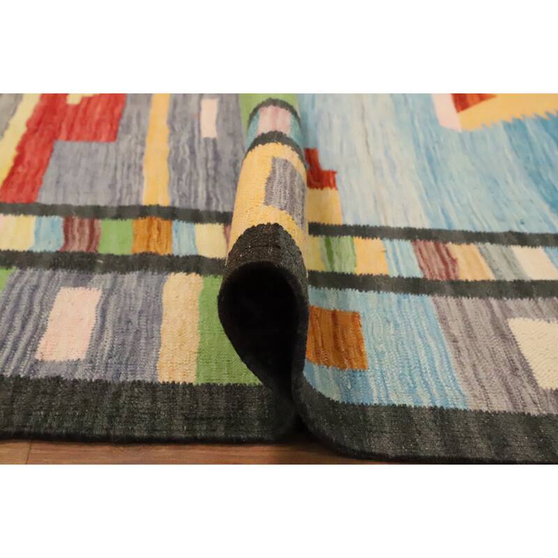Hand Woven Oriental 100% Wool Carpet Southwestern Modern Multi-Colored Kilim Area Rug - 12' 10'' X 9' 11''