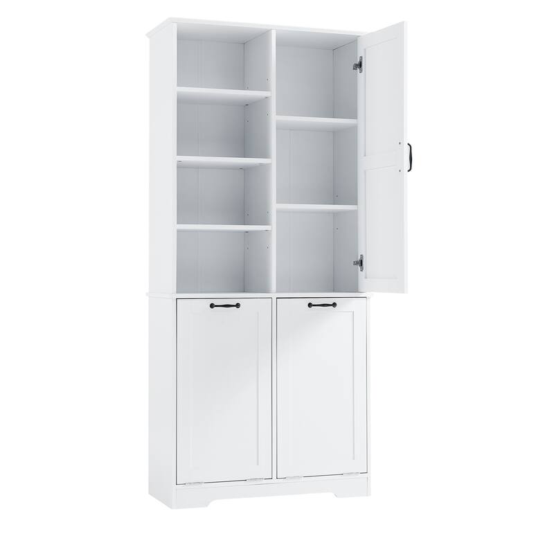 Roomfitters 68" Tall Bathroom Storage Cabinet with Dual Tilt-Out Laundry Hampers