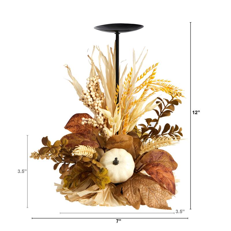 12" Autumn Harvest and Pumpkin Fall Candle Holder - 12
