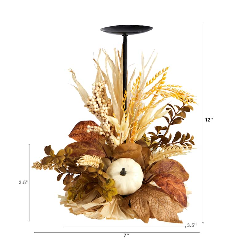 12” Artificial Pumpkin Fall Harvest Candle Holder