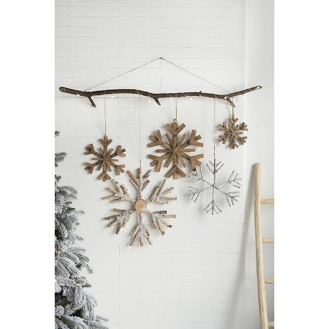 17.7" x 17.7" Large Fir Wood Snowflake Ornaments, Hanging Home Decor Accents for Christmas Tree, Wall Art, Set of 2