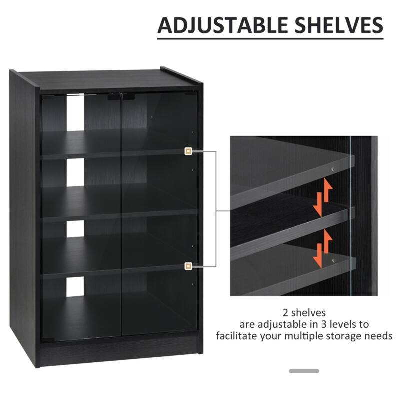 Distressed Black Media Stand with Tempered Glass Door Adjustable Shelves and Cable Management - 21.25" W x 15.75" D x 35.75" H