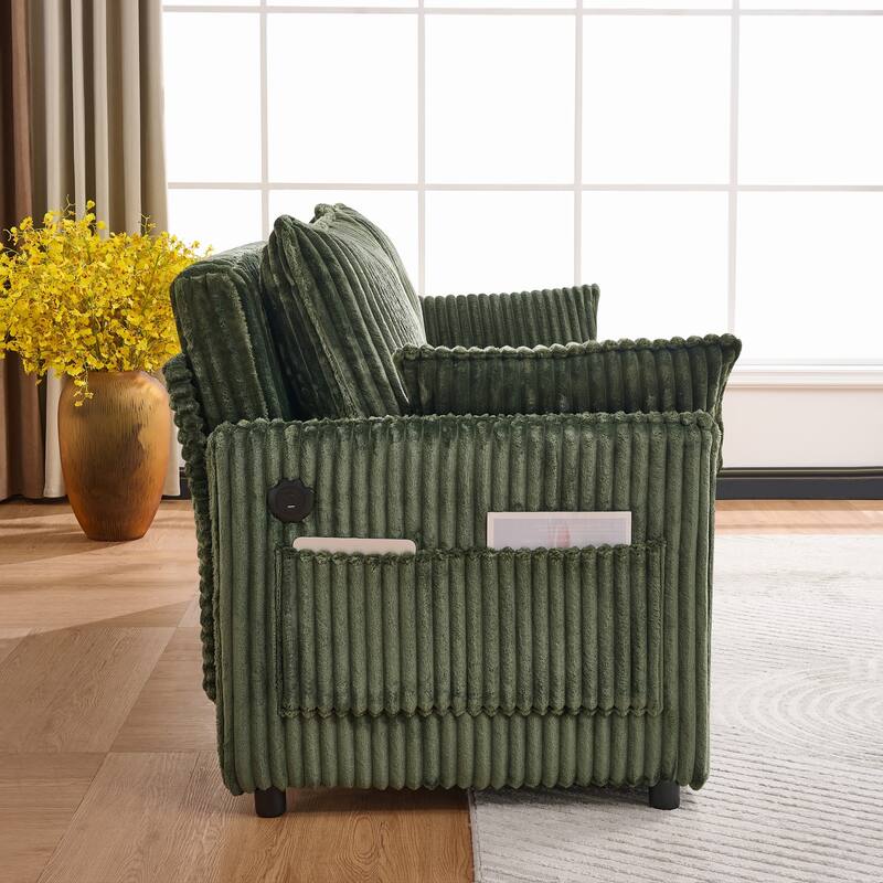 Roomfitters 73" Modern Corduroy Sofa Bed with Pull-out Sleeper Design, Modular Daybed with Storage Pocket & Pillows