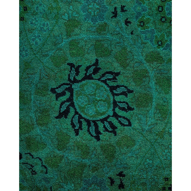 Overton Hand Knotted Wool Vintage Inspired Modern Contemporary Overdyed Green Area Rug - 5' 2" x 11' 3"