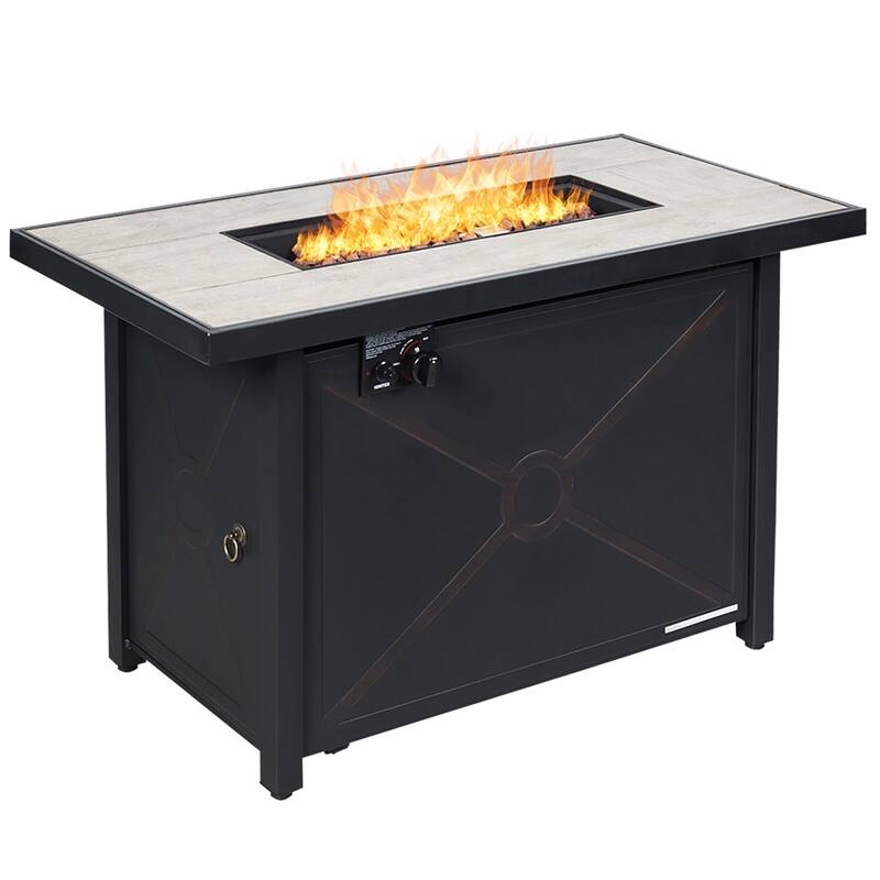 60,000 BTU Outdoor Rectangle Gas Fire Table W/ Ceramic Tabletop - Black