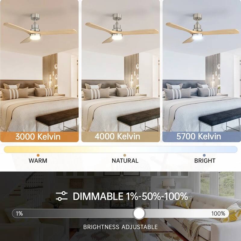 52 Inch Remote Ceiling Fans with Lights Modern Solid Wood Outdoor Ceiling Fan for Bedroom Living Room Indoor Farmhouse