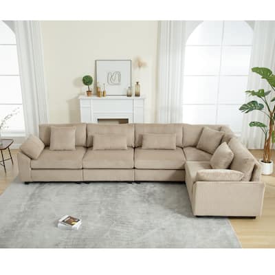 Brown 146'' Convertible Oversized 5 Seater Modular Sectional Sofa with Soft Cushions and Sturdy Build for Living Room
