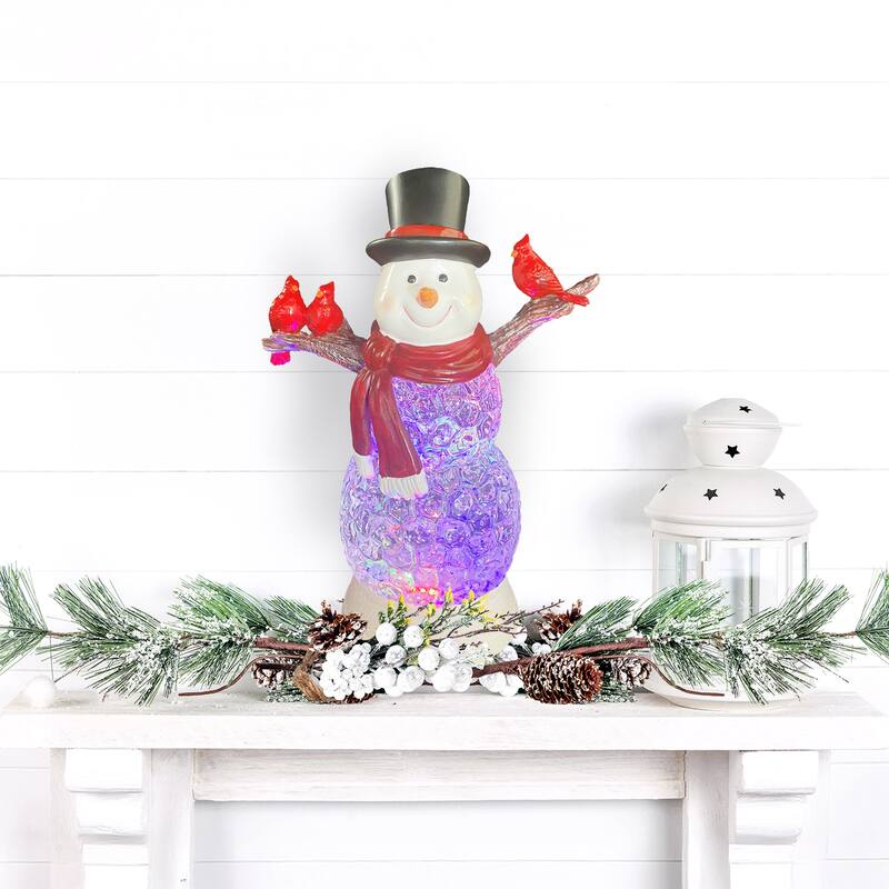 11" LED Snowman and Cardinal