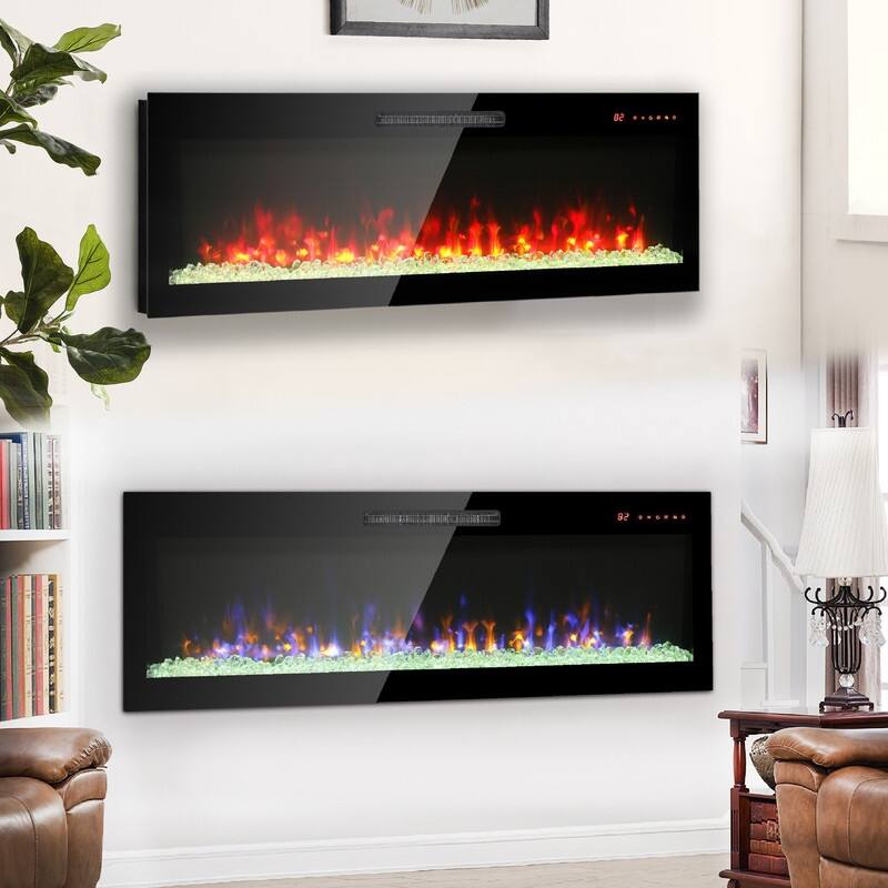 50" & 60" Ultra Thin Recessed Wall Mount Electric Fireplace with Multi-Color Flame & Remote