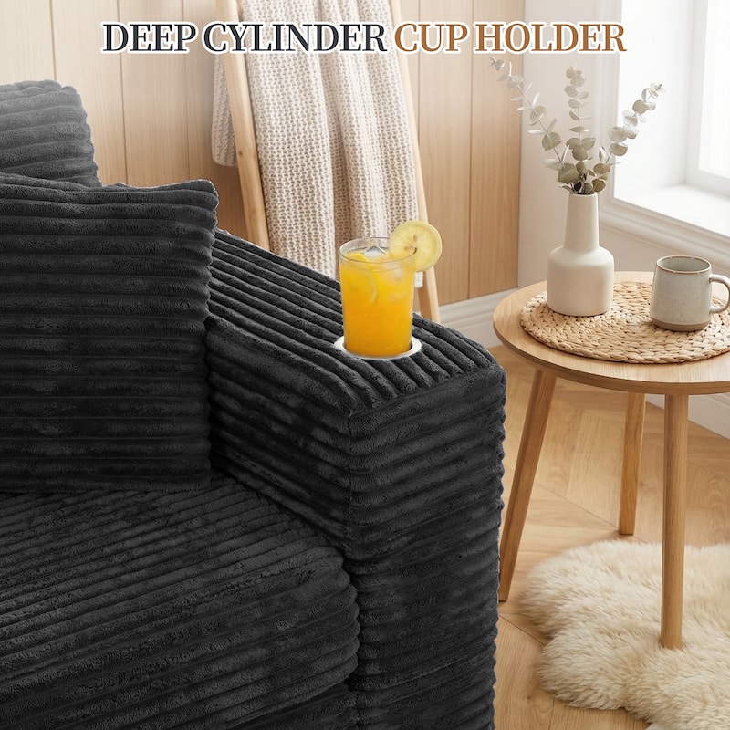 102'' No-Assembly Modular Corduroy Sofa with Cup Holder, Free Combination