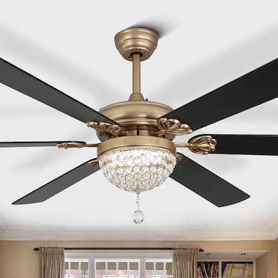 CurveCurio 65" Large Ceiling Fan w Crystal Dimmable LED Light Kit, Quiet DC Motor Living Room Ceiling Fan