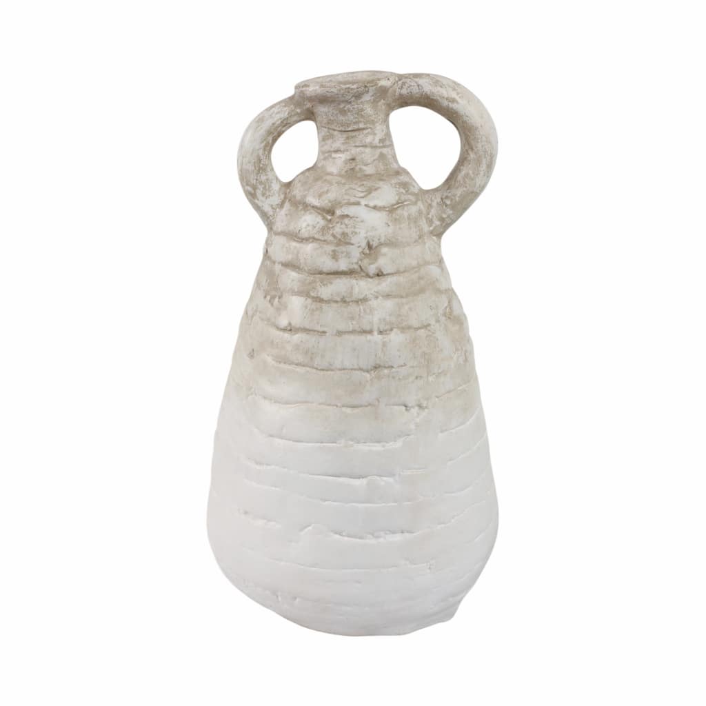 Pottery Terracotta Decorative Flower Vase Handcrafted Look - 18" Ivory