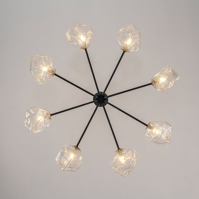 Black and Gold Clear Rock Glass Sputnik Chandelier