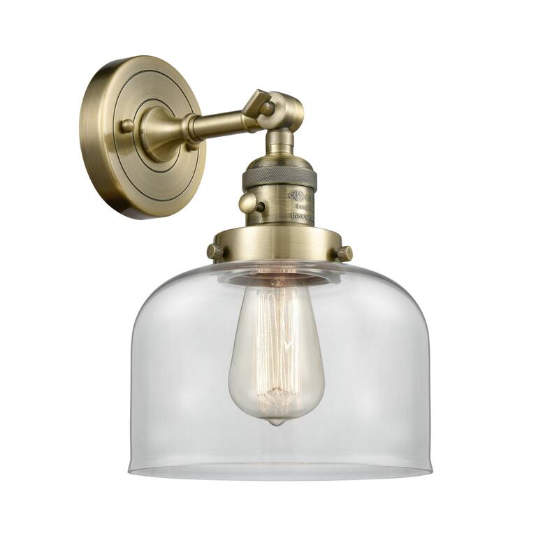 Innovations Lighting Large Bell Single Light 12" Tall Bathroom Sconce - Antique Brass / Clear