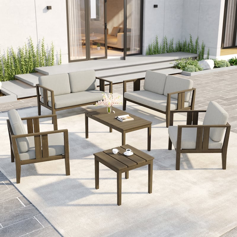 6-Piece Outdoor Furniture Solid Teak Patio Conversation Set with Table