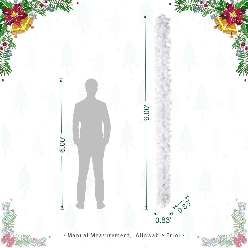 Glitzhome Pre-Lit Snow Flocked White/Greenery Pine Garland & Wreath & Teardrop