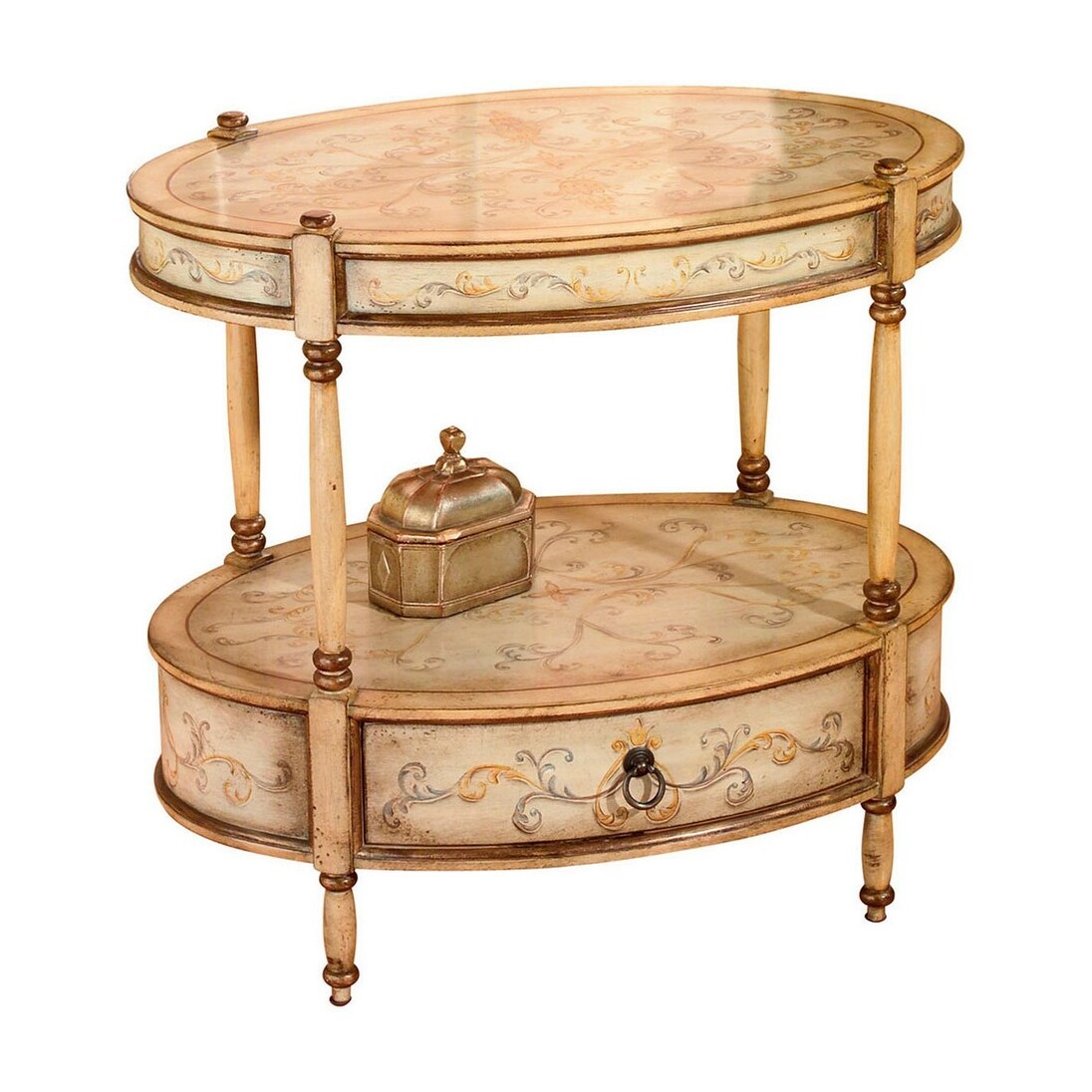 Shop Solid Wood Lightly Distressed Oval Accent Table In Hand