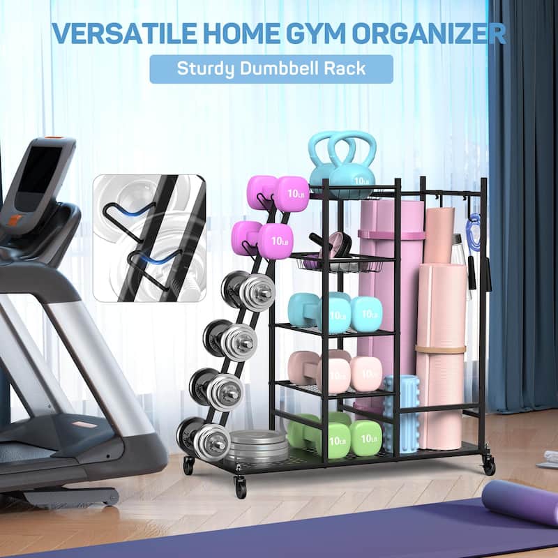Home Gym Storage Rack for Dumbbells and Equipment - 36.6"D x 15.4"W x 37"H