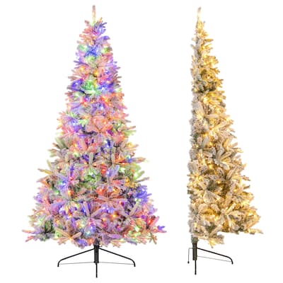 Costway 7 FT Half Artificial Pre-Lit Xmas Christmas Tree with 852 - White & Green - See Details