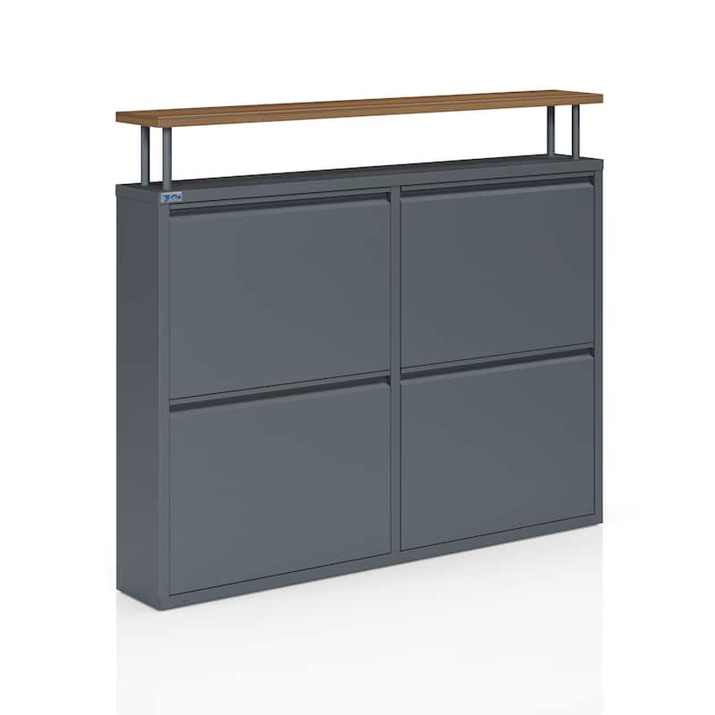 Antibacterial 4 Tier metal shoe cabinet with shelf - 4-Tier - Grey