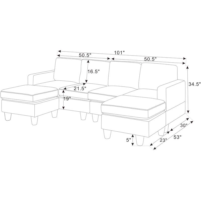 U Shaped Modular Sectional Sofa with Ottoman, Corduroy 4 Seater Sectional Sofa, Corner Sectional Sofa with Removable Cushions聽