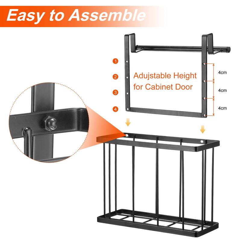 Cabinet Door Organizer, Kitchen Cutting Board Organizer with Towel Bar Black