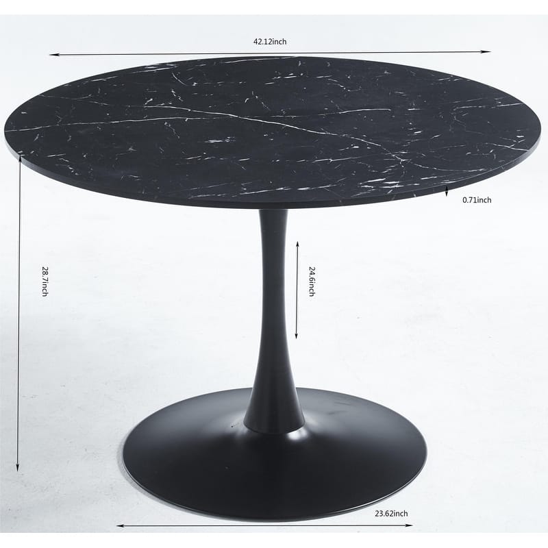 42.1" Tulip Dining Table With Round Marble Pattern Table Top for 4-6 People