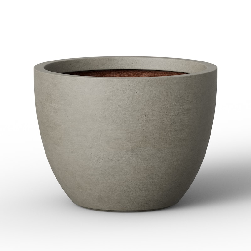 Concrete Round Planter with Enhanced Interior Pot with Drainage Holes - 17.3 x 13 in - Natural Gray