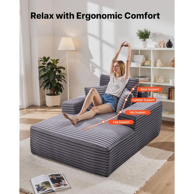 Faux Fur Chaise Lounge with Ergonomic Design, Pocket Springs and Pillows