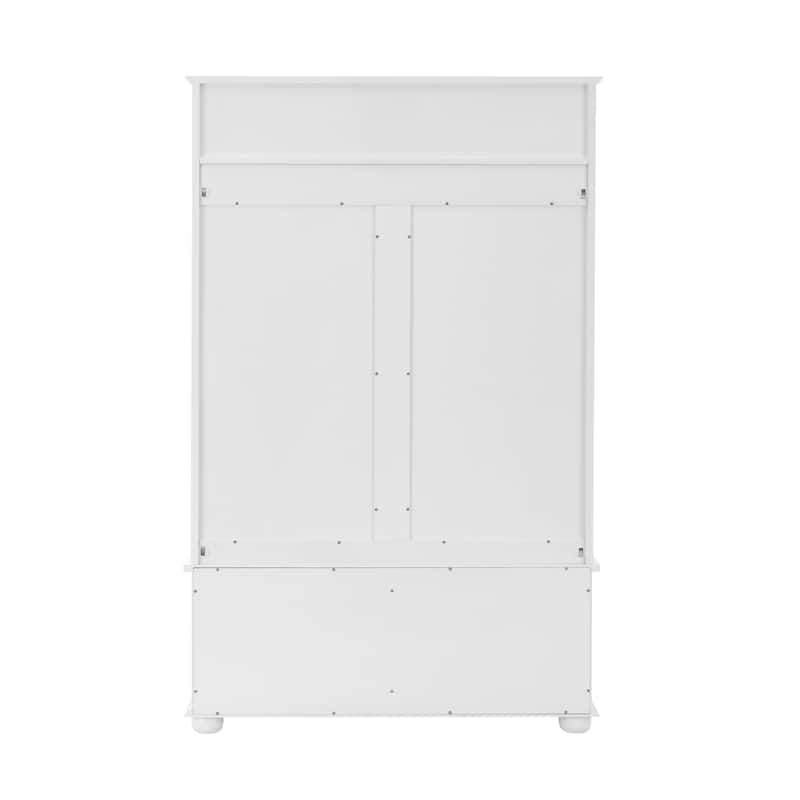 Classic Hall Tree Cabinet with Shoe Rack Bench and Coat Hooks, Entryway Storage Cabinet Bench with Open Shelves