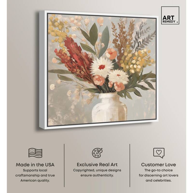 White Vase Bouquet Canvas by Art Remedy