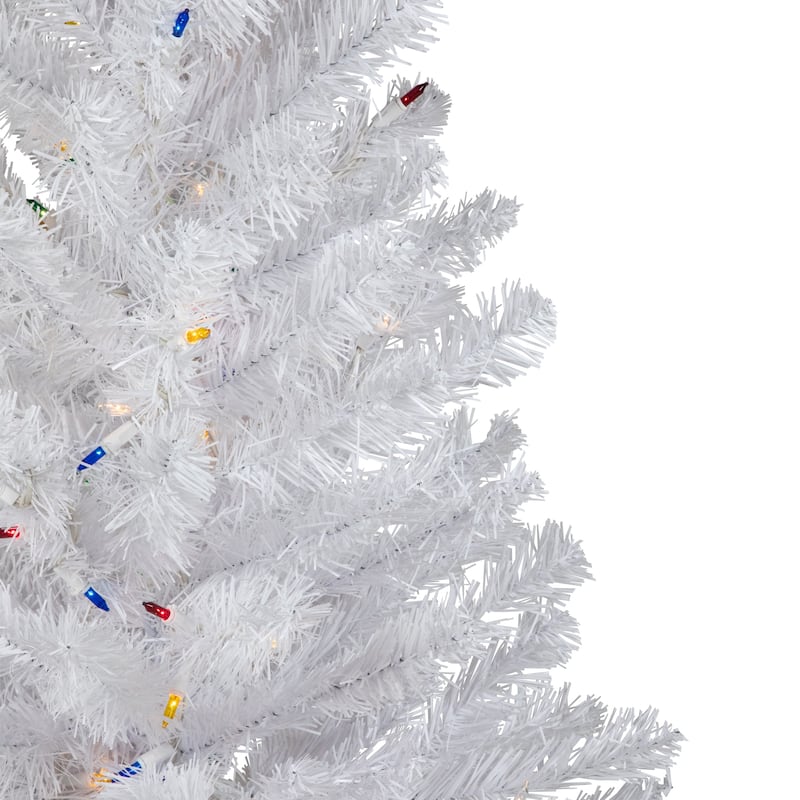 Pre-Lit Medium Snow White Artificial Christmas Tree - 3' - Multi Lights - 3 Foot