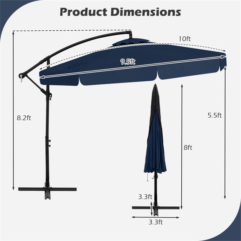 10ft Patio Cantilever Umbrella with Crank Handle and Adjustable Tilt Protective Cover Included