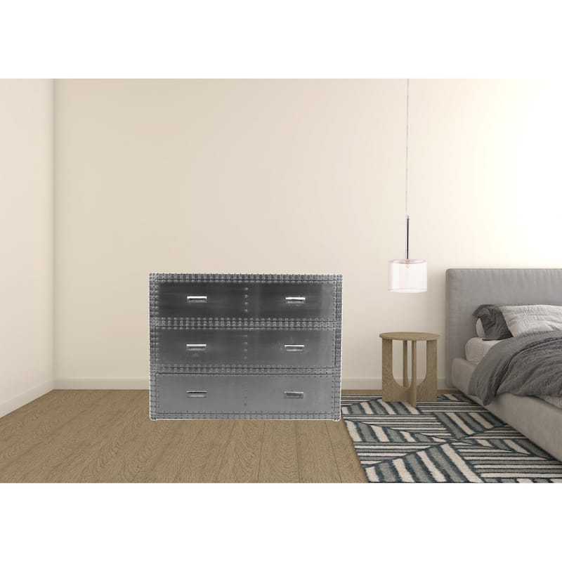 HomeRoots 42" Silver Aluminum Three Drawer Dresser