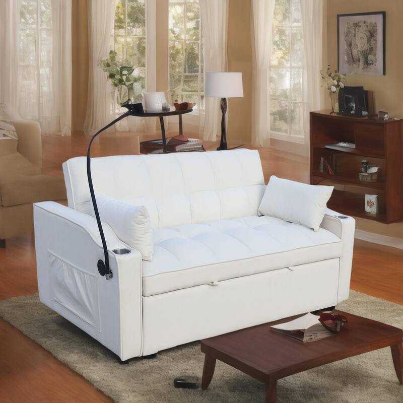 Velvet 3 in1 Loveseat Convertible Pull-out Sleeper Sofa Bed Adjustable Backrest Futon Sofa with Pillows, Pockets