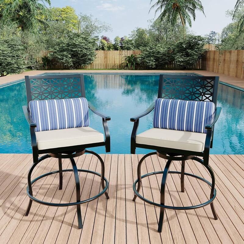 Outdoor High Swivel Bar Stools Set of 2, Bar Height Patio Chairs with Seat Cushion for Outdoor, Garden - Red