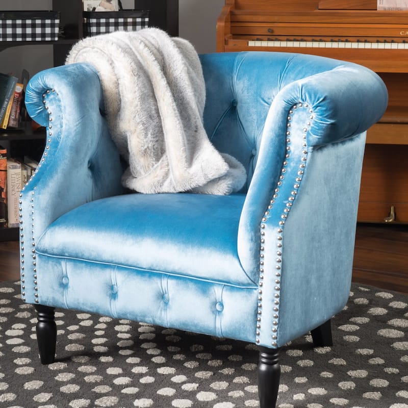 Akira Velvet Club Chair by Christopher Knight Home - Aqua