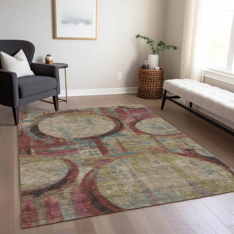 Machine Washable Indoor/ Outdoor Chantille Contemporary Abstract Rug