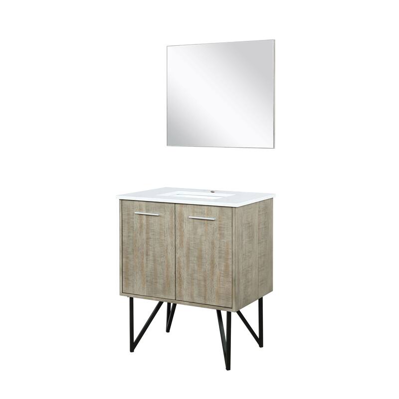 30" Rustic Acacia Bathroom Vanity with Cultured Marble Top, Soft Close Cabinet, 28" Mirror, and Spacious Storage Shelf