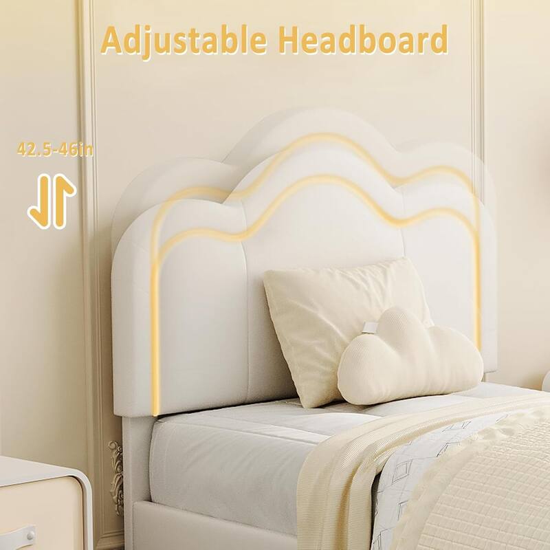 Twin Size Upholstered Bed Frame with RGB LED Light Height Adjustable Headboard, Drawer