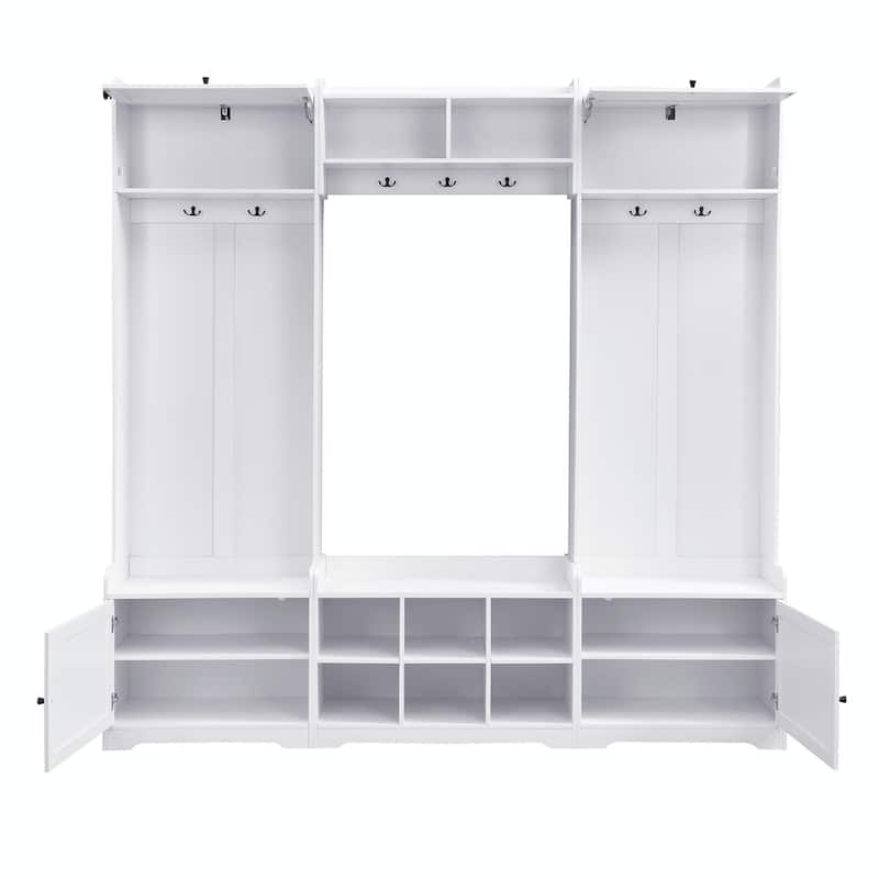 79.1'' Wide Modern Hall Tree with 8 Cubbies, 7 Coat Hooks & Adjustable Shelf