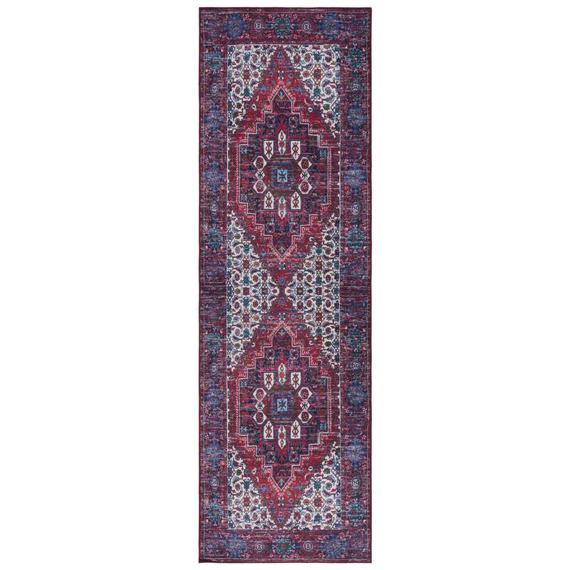 SAFAVIEH Tucson Machine Washable Slip Resistant Heide Oriental Rug - 2'6" x 8' Runner - Red/Blue