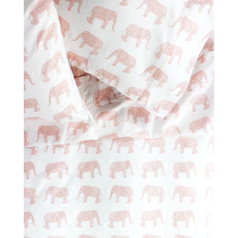 400 Thread Count Elephants Embroidered Sheet Set - 4 Color - Pink - Queen