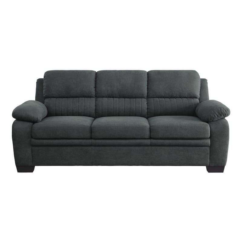Hugh 80 Inch Sofa, Dark Gray Polyester, Soft Foam Cushioned, Solid Wood
