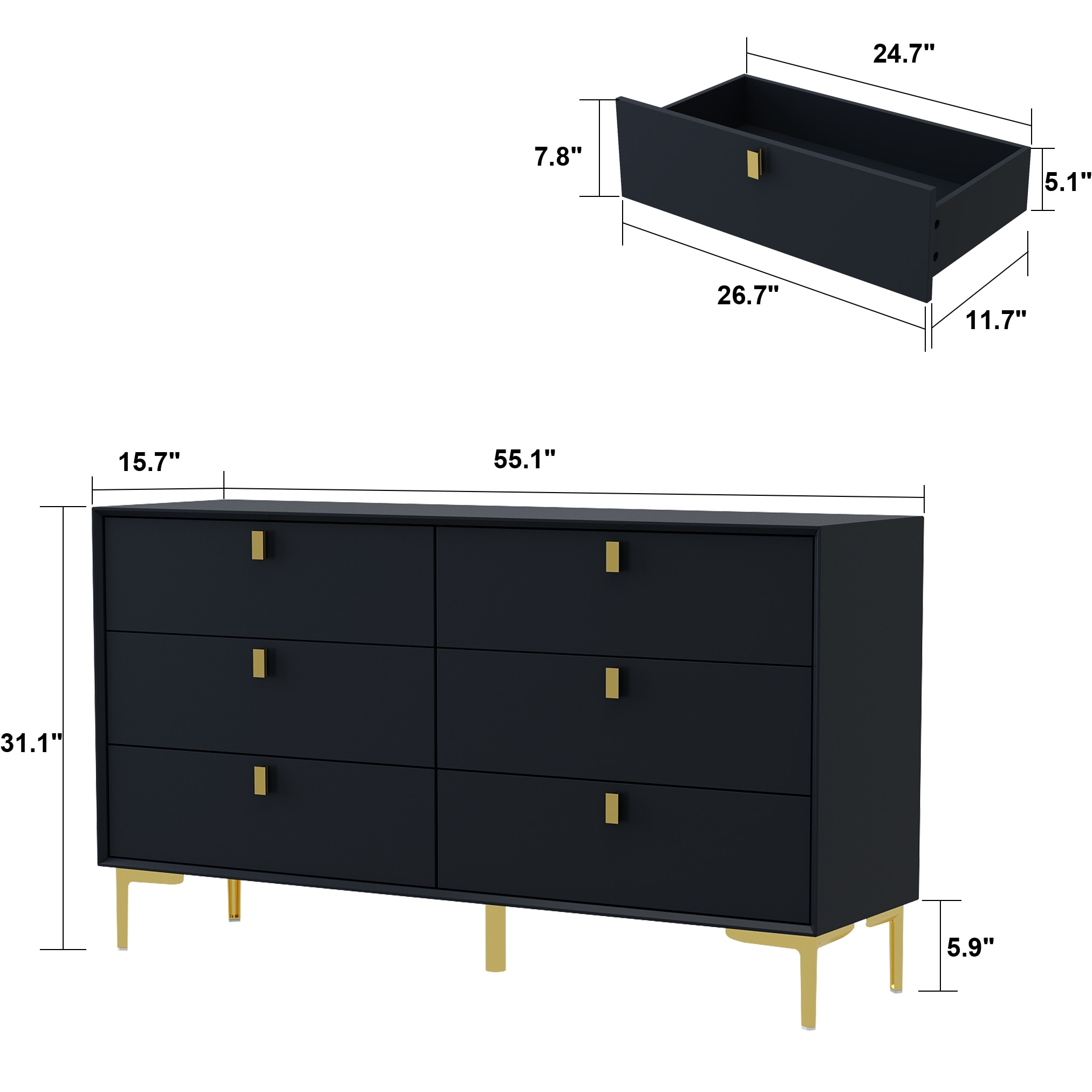 Dresser 6 Drawer Wood Dresser for Bedroom with Storage Modern Gold -  Overstock - 36937334